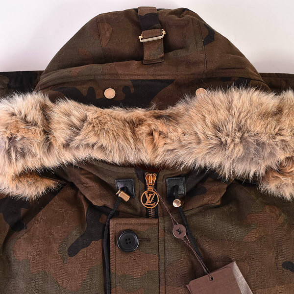 17AW × シュプリーム　Jacquard Denim N-3B Parka　ダウンジャケット　カモフラ ファーコート　ルイヴィトン×シュプリーム