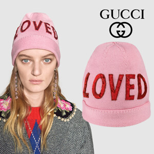 18AW【グッチスーパーコピー】スパンコール "Loved" ウールハット ビーニー