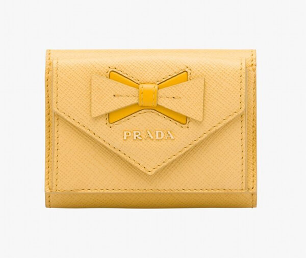 【新作】★PRADAプラダ★サフィアーノ★ボウ付 三つ折りミニ 財布♪♪ 1MH021_2B7S