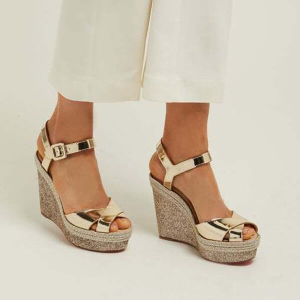 ☆Christian Louboutin☆ Almeriaメタリックウェッジサンダル スーパーコピー