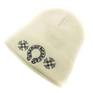 CHROME HEARTS クロムハーツ 白偽物 キャップ コーデ CHプラスホースシュースニット ホワイトニット帽