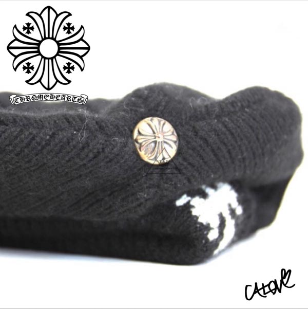 CHROME HEARTS 十クロムハーツ キャップ 偽物十【カシミアニット帽/ブラック&ホワイト】◆◆