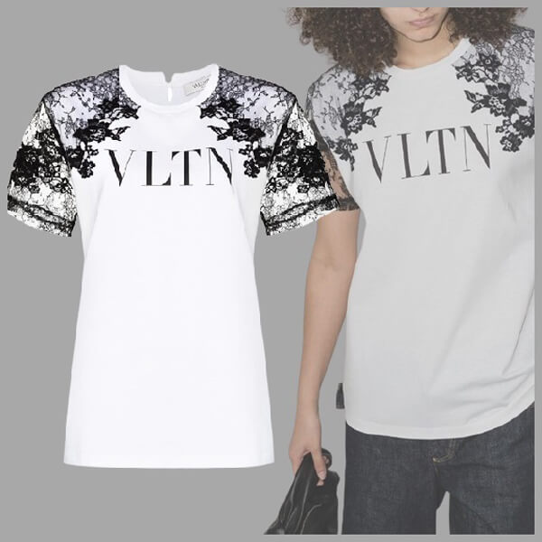 ヴァレンティノ *ヴァレンティノ* VLTN ロゴ レーススリーブ Ｔシャツ コピーVB3MG11Y69UA01
