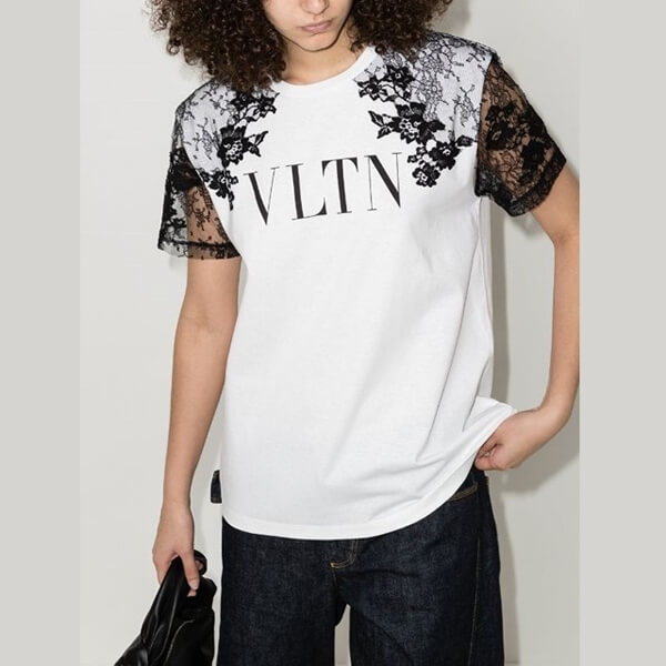 ヴァレンティノ *ヴァレンティノ* VLTN ロゴ レーススリーブ Ｔシャツ コピーVB3MG11Y69UA01