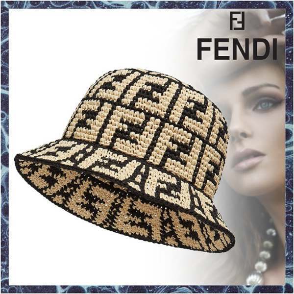21SS【フェンディ】 FFロゴ ラフィアバゲットハット ベージュ 偽物 2色 FXQ688AD