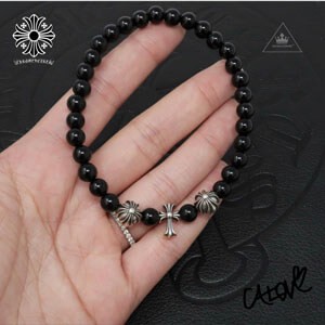 十クロムハーツ十【CHクロス×ブラックトルマリン6mm】◆ﾌﾞﾚｽﾚｯﾄコピー