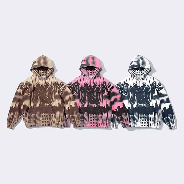シュプリーム x ニューヨーク パーカー 偽物 ヤンキース エアブラシ フーデッド スウェットシャツ
