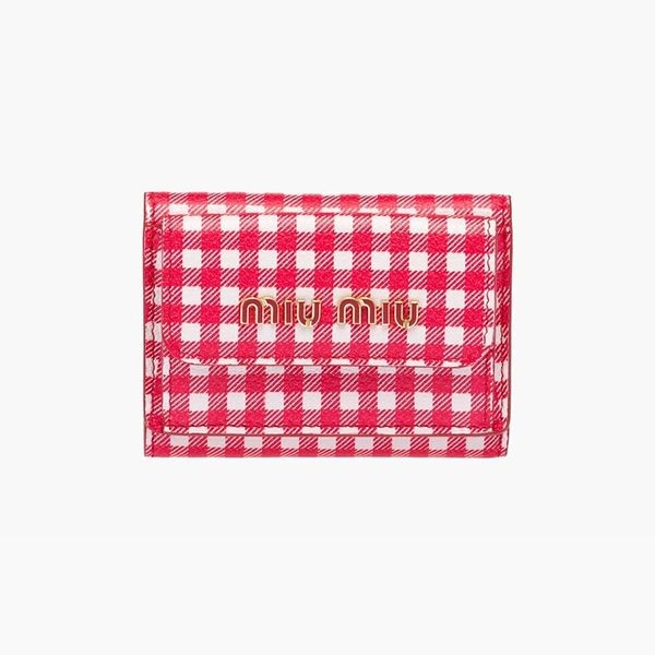 チェック柄が可愛い♪ミュウミュウ プリントマドラスレザー ミニ財布 コピー 3色 5MH02154VF0X24