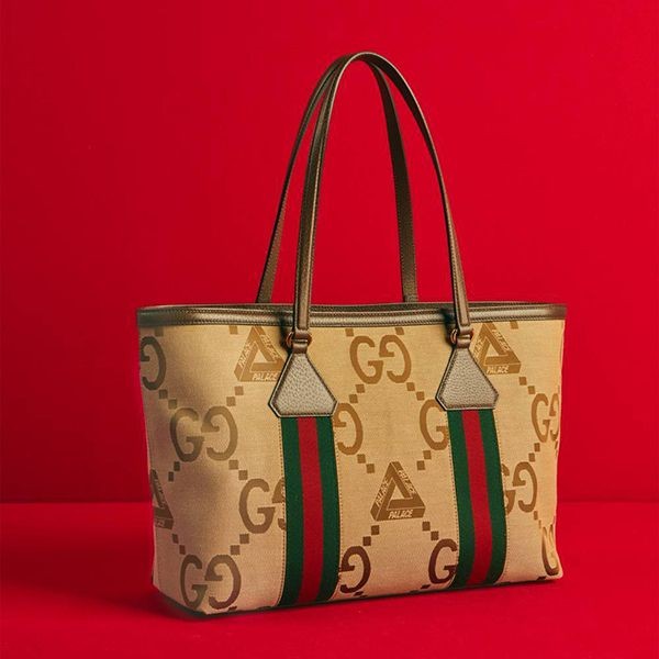 お洒落◆コラボ Palace×グッチ 偽物 ジャンボGGキャンバス トートバッグ 723736FAA078345