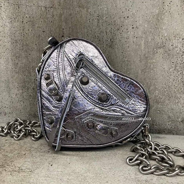 【23SS】バレンシアガ コピー Cagole ハート チェーン ミニ バッグ レザー