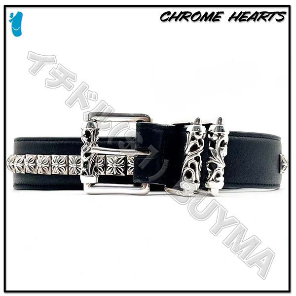 即日配送クロムハーツ コピープラススタッド レザー ベルト シルバー PLUS BELT