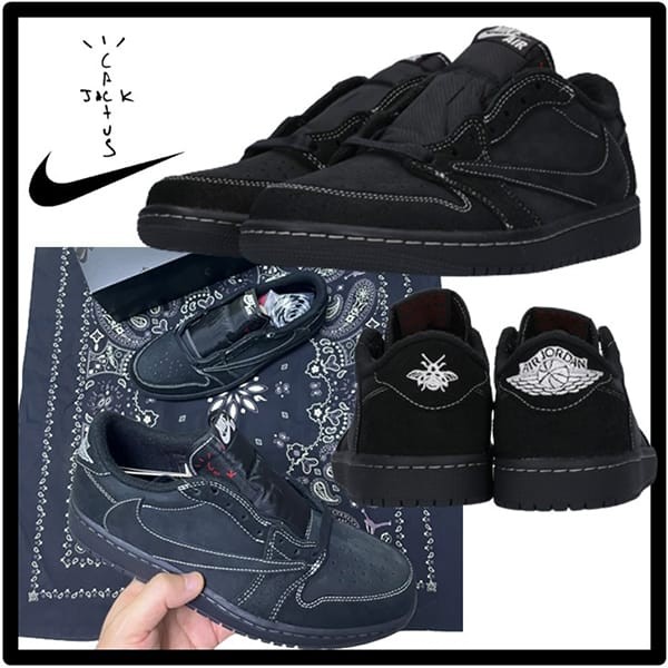 ブラックファントム 偽物 ナイキ エアジョーダン1 Travis Scott Retro Low スーパーコピー スニーカー◆男女兼用