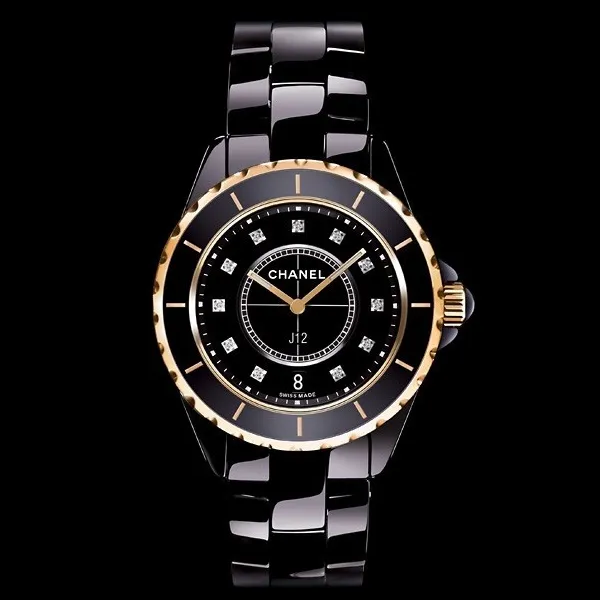 シャネルコピー クォーツJ12 38mm H2544セラミックピンクゴールド ブラック ダイヤモンド