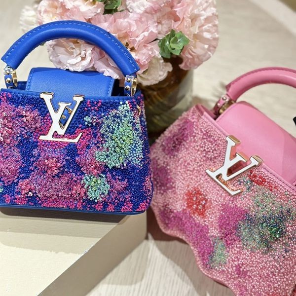 セレブ多数愛用☆ルイヴィトン カプシーヌ 偽物MINI【カラフル刺繍が上品♪波型】M22751