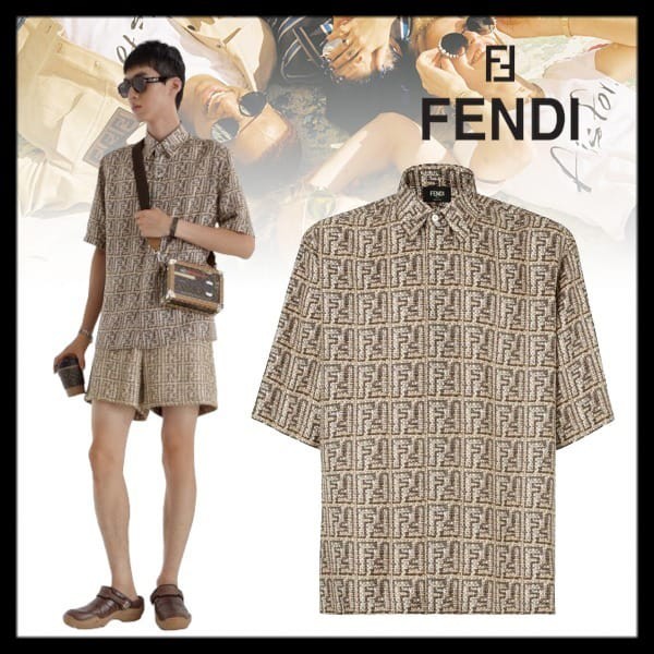 フェンディ ベージュ FFシルク シャツ コピー FS0795AR6FF1MTK