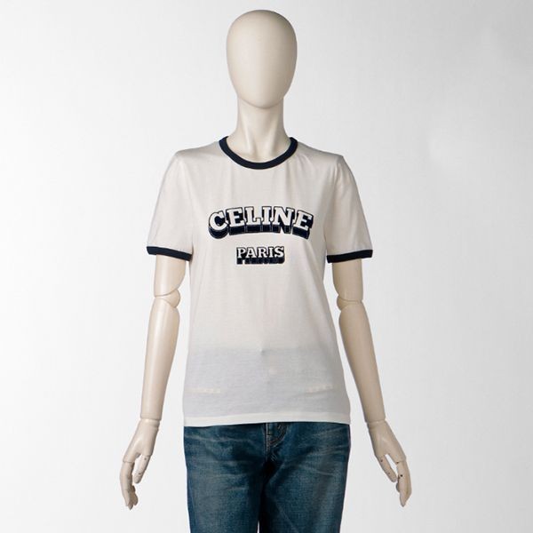 国内完売★セリーヌ Tシャツ 偽物70’S ロゴ クルーネック ショートスリーブ2X36H 671Q 01MA
