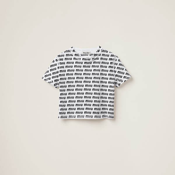 ミュウミュウ ロゴ プリントコットン Tシャツ 偽物 MJN450_12P2_F0009_S_231