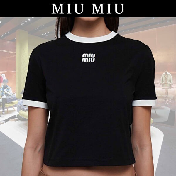 人気 ミュウミュウ tシャツ 偽物 コットン ロゴ Tシャツ 2色 MJN52314