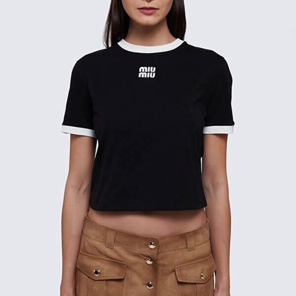 人気 ミュウミュウ tシャツ 偽物 コットン ロゴ Tシャツ 2色 MJN52314
