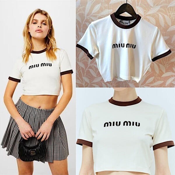 ミュウミュウ tシャツ 偽物 ロゴ　クロップ T シャツ MJN427-133N-F0304