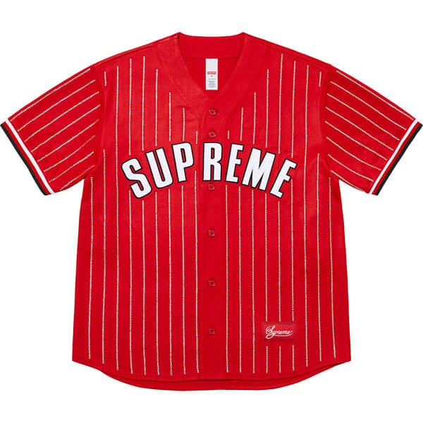 韓国 偽物 tシャツ シュプリーム Supreme Rhinestone Stripe Baseball Jersey ベースボールシャツ