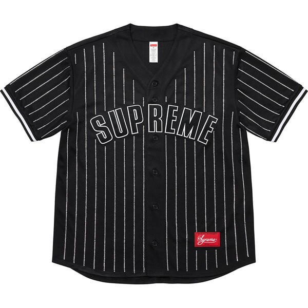 韓国 偽物 tシャツ シュプリーム Supreme Rhinestone Stripe Baseball Jersey ベースボールシャツ