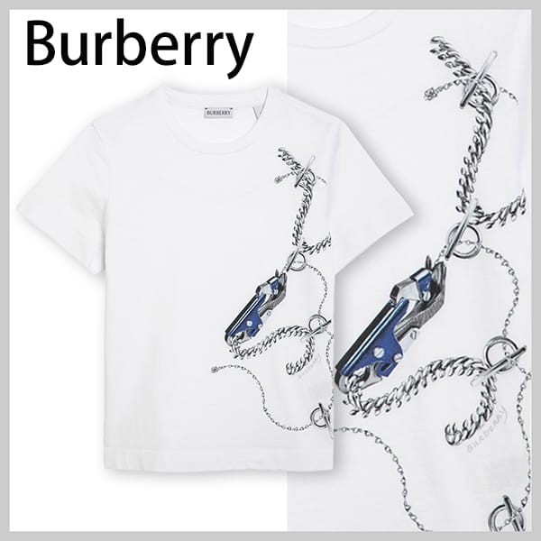 バーバリー ホワイト プリント コットン Tシャツ パロディ 80882151