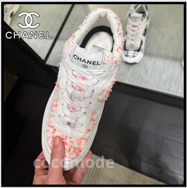 新作★CHANEL ツイード スエード カーフ ブルー スニーカー G38299