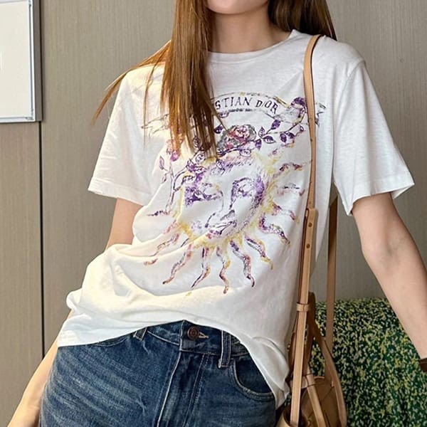 ディオール 太陽 ロゴ入り コットン Tシャツ パチモン 2色 423T23C4528_X9888