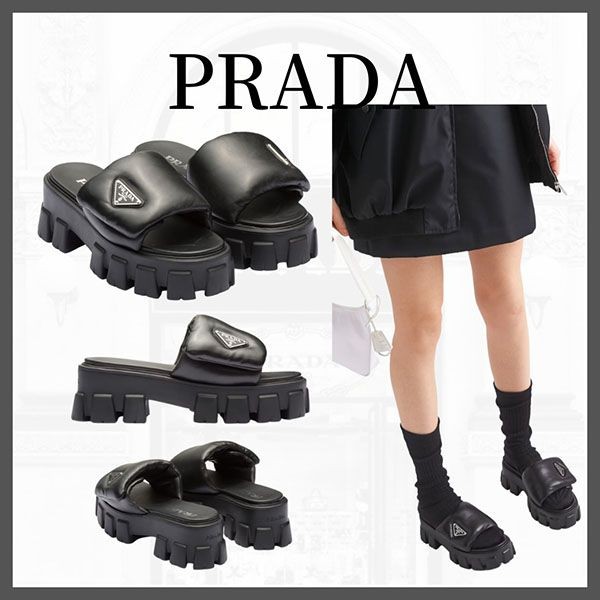 速達発送プラダ ソフト パデッドナッパレザー サンダル5.5cm w24050209