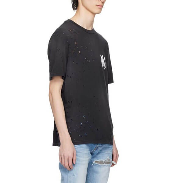アミリTシャツ偽物 ショットガン ダメージ加工 Tシャツ 半袖
