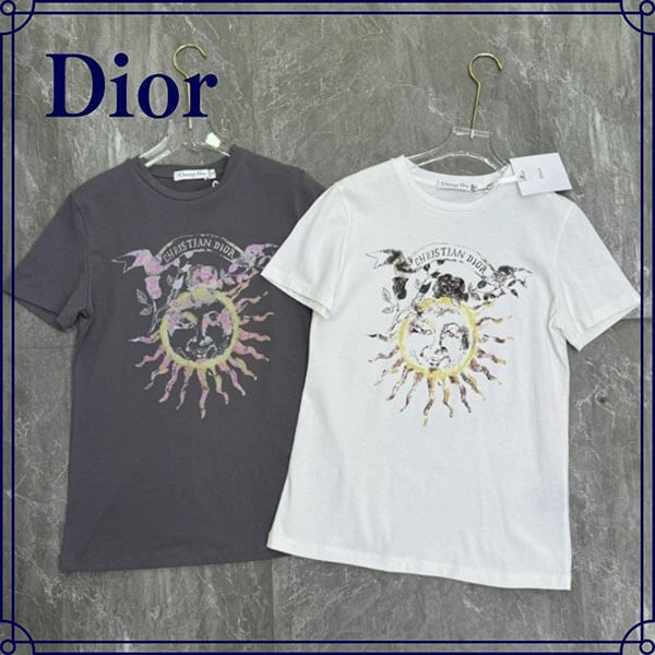 ディオール 太陽 ロゴ入り コットン Tシャツ パチモン 2色 423T23C4528_X9888