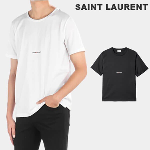 サンローラン Tシャツ 偽物 激安 半袖 SAINT LAURENT Logo Half Sleeve 黒 白 464572