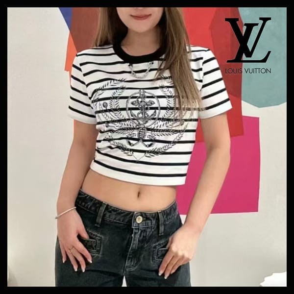 ルイヴィトン Tシャツ パロディ 半袖 ストライプ クロップ丈 1AFMTI
