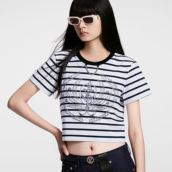 ルイヴィトン Tシャツ パロディ 半袖 ストライプ クロップ丈 1AFMTI