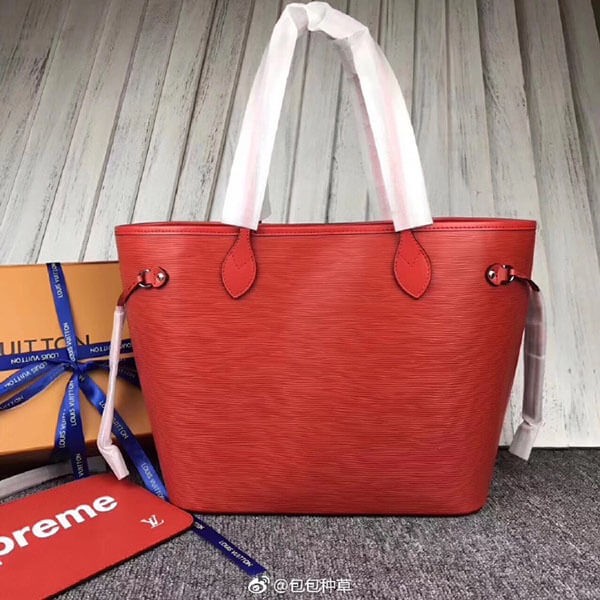 ルイヴィトン シュプリーム トートバッグ スーパーコピー Neverfull エピ ネヴァーフルMM コクリコ 赤*ブラック 2色