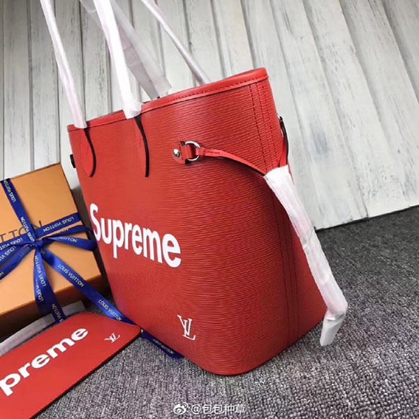 ルイヴィトン シュプリーム トートバッグ スーパーコピー Neverfull エピ ネヴァーフルMM コクリコ 赤*ブラック 2色