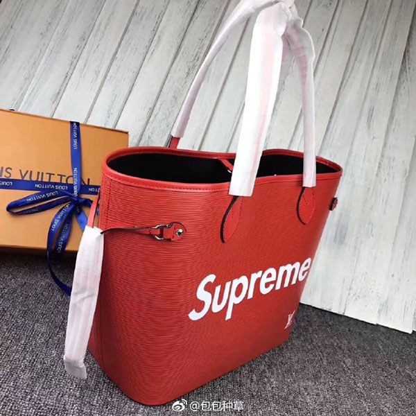 ルイヴィトン シュプリーム トートバッグ スーパーコピー Neverfull エピ ネヴァーフルMM コクリコ 赤*ブラック 2色