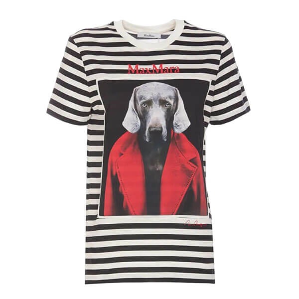 マックスマーラ Tシャツ 偽物 Rosso プリント ボーダージャージー 1946084106003