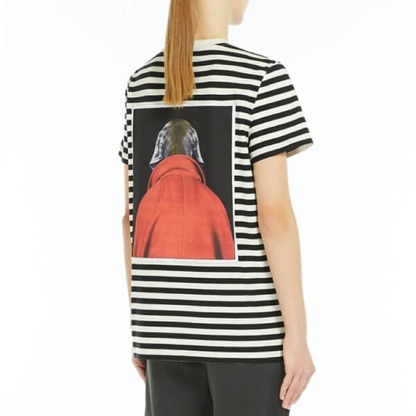 マックスマーラ Tシャツ 偽物 Rosso プリント ボーダージャージー 1946084106003