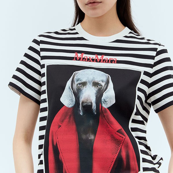 マックスマーラ Tシャツ 偽物 Rosso プリント ボーダージャージー 1946084106003