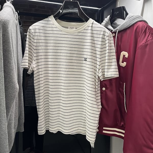 セリーヌ Triomphe クルーネックTシャツ パロディ ストライプ 2X66H680I01GB