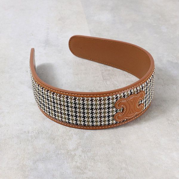 セリーヌ ヘアバンド 偽物 カチューシャ ヘアアクセ 革 千鳥柄 460tb6wcs triomphe hairband