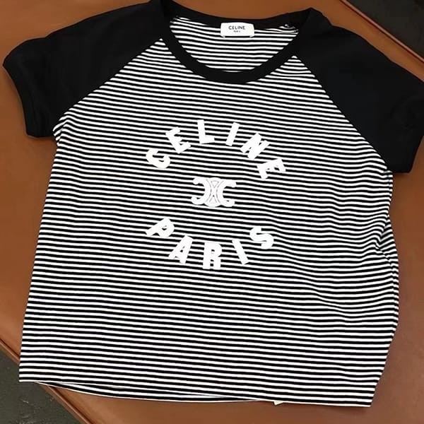 セリーヌ トリオンフ ストライプ コットン Tシャツ 偽物 2X48N615Z.38BY