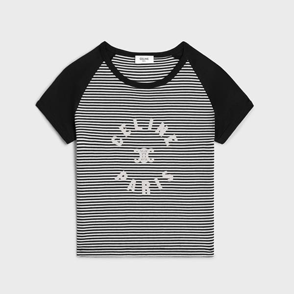 セリーヌ トリオンフ ストライプ コットン Tシャツ 偽物 2X48N615Z.38BY