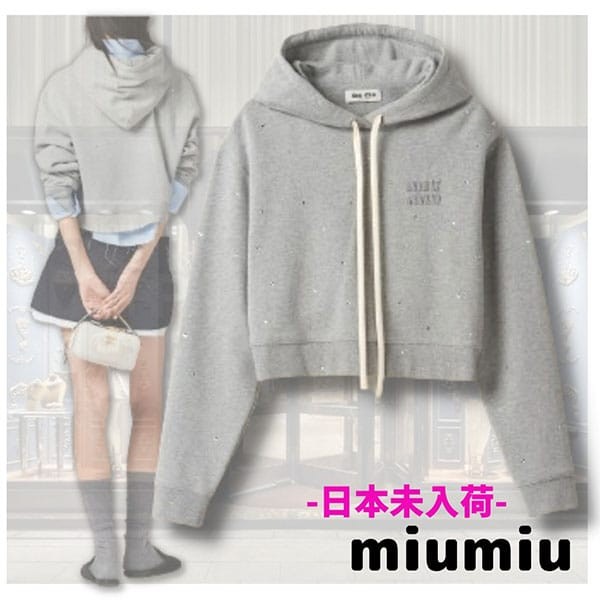 大特価★ミュウミュウ ロゴ刺繍入り コットンフリースパーカー 偽物 mjl975