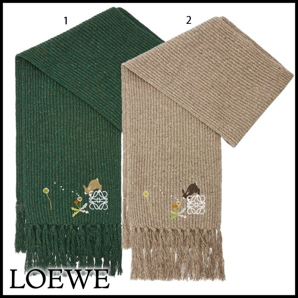 コラボ ロエベ × Suna Fujita 偽物 リブ編み ウール うさぎ マフラー 2色 lyw52155