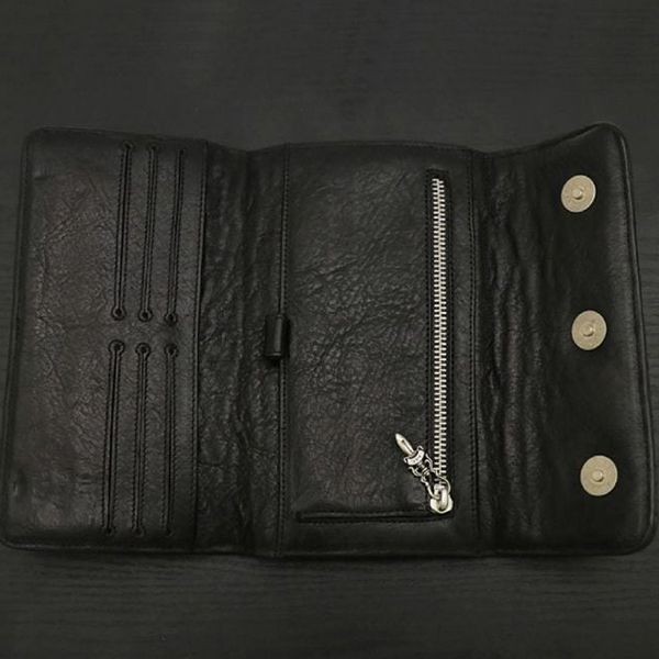 クロムハーツ キルトウェーブウォレット 偽物 三つ折り財布 長財布 マグネット CHプラスボタン 12189