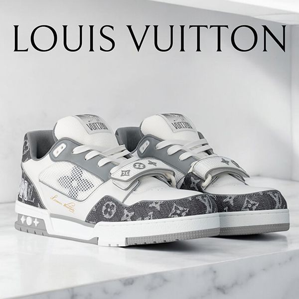 大特価★新作 ルイヴィトン ベルクロ付 LV トレーナー スニーカー グレー 1ADF0W