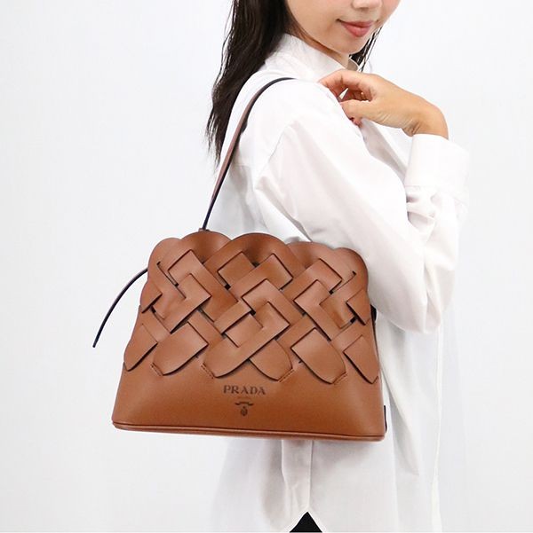 プラダ 編み込みモチーフハンドバッグ 偽物 1BA290VOOO BROWN